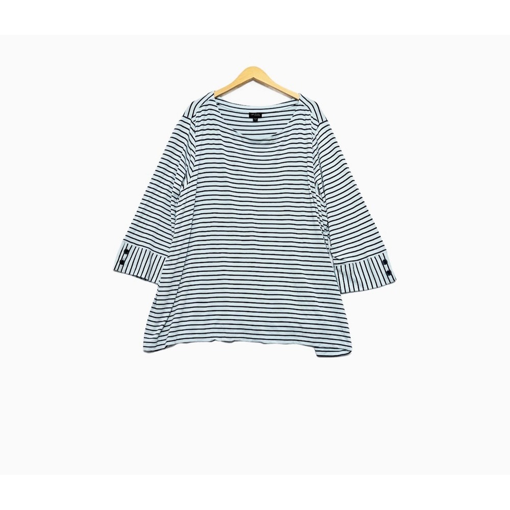 J Jill Wearever Collection Womens Tunic Top Size 4X Striped Boat Neck Coastal